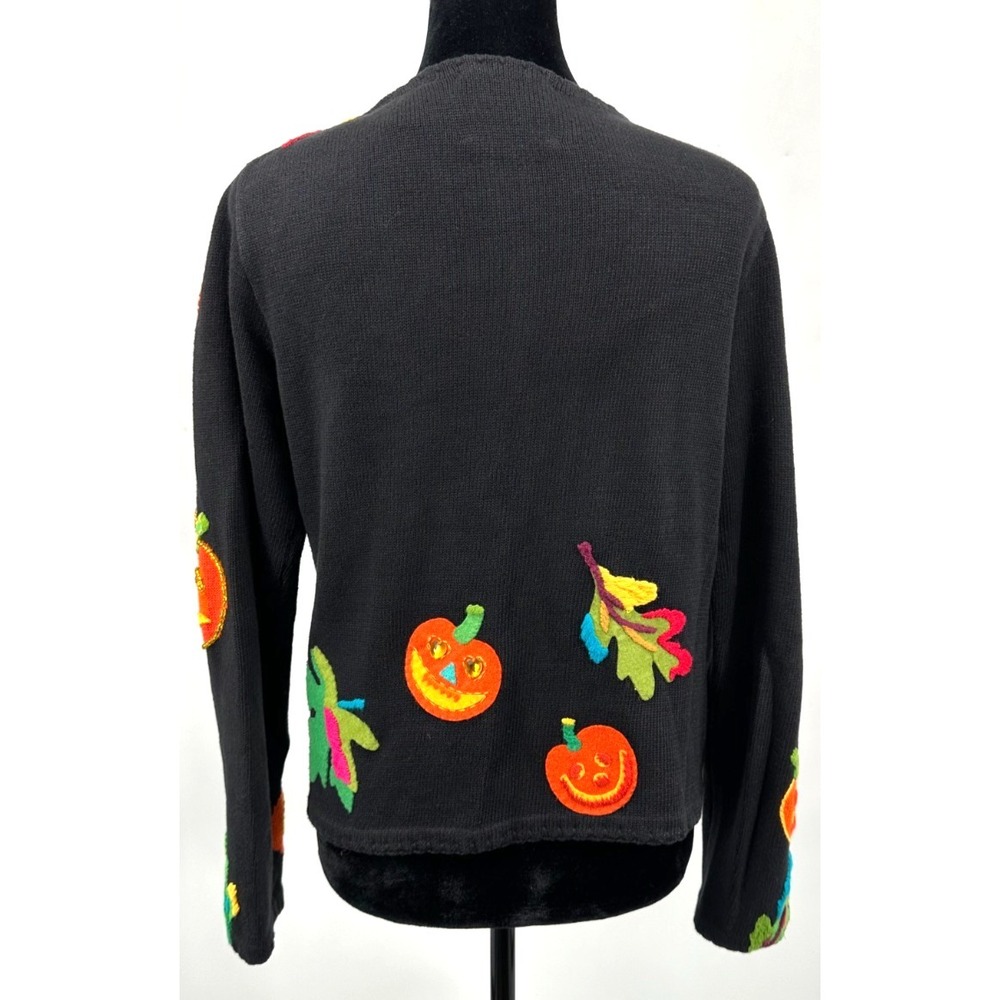 Michael Simon Womens Crew Neck Cardigan Medium Black Halloween Pumpkin Cotton - Picture 9 of 13